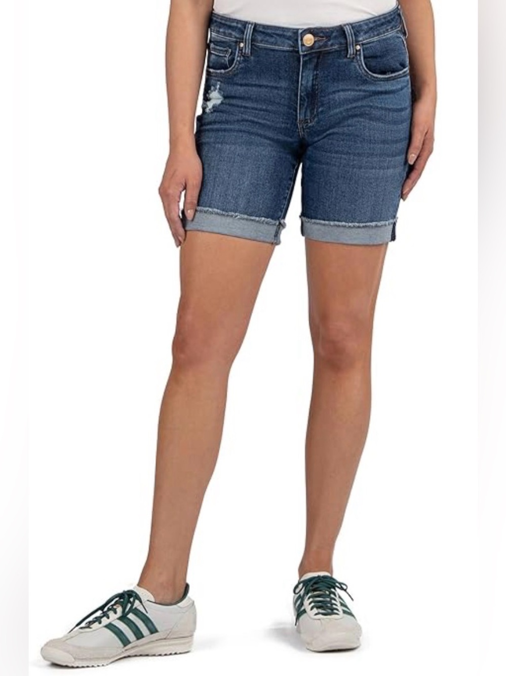 Kut from the Kloth Catherine Boyfriend Medium Blue Denim Roll-Cuff Jean Shorts 8